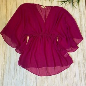 Ya Los Angeles large pink silk blend sheer top